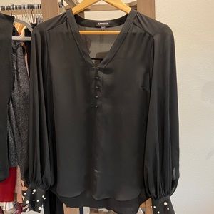 Black button up top with stoned sleeves